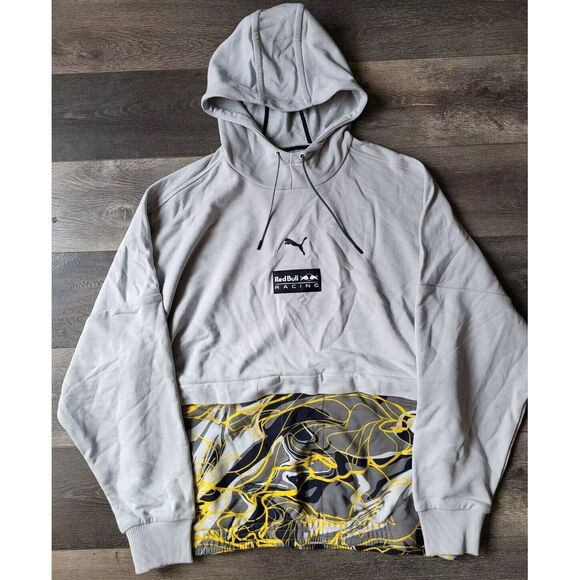 Red Bull Racing AOP By Puma Mens‎ High Rise Hoodie Size Medium Light Grey - Picture 1 of 9